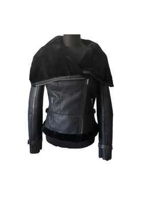 Avia Hakiki Kuzu Derisi Kürklü Kadın Siyah Ceket Image 0