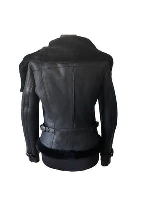 Avia Hakiki Kuzu Derisi Kürklü Kadın Siyah Ceket Image 3