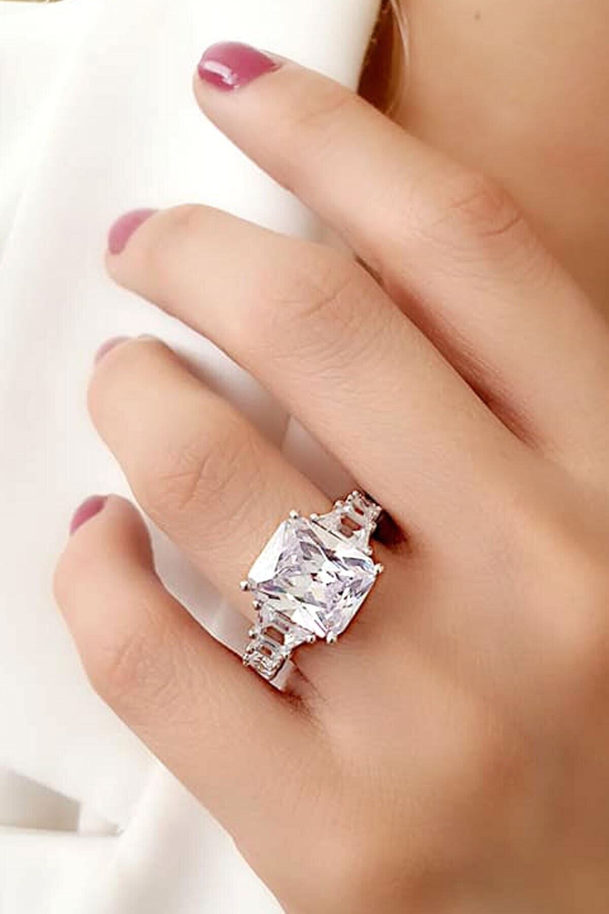 OSESHOP Swarovski Taşlı Gümüş Tek Taş Yüzük