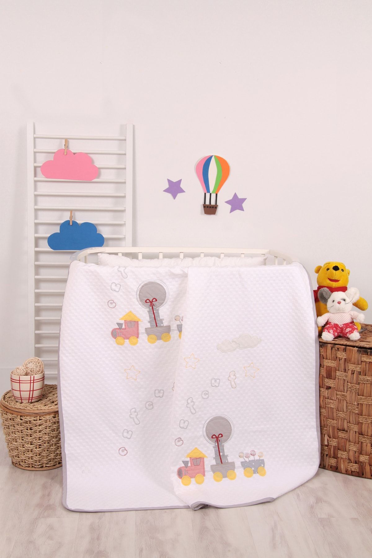 mellowbabystore %100 Pamuk Gri Tren Desenli Bebek Pikesi