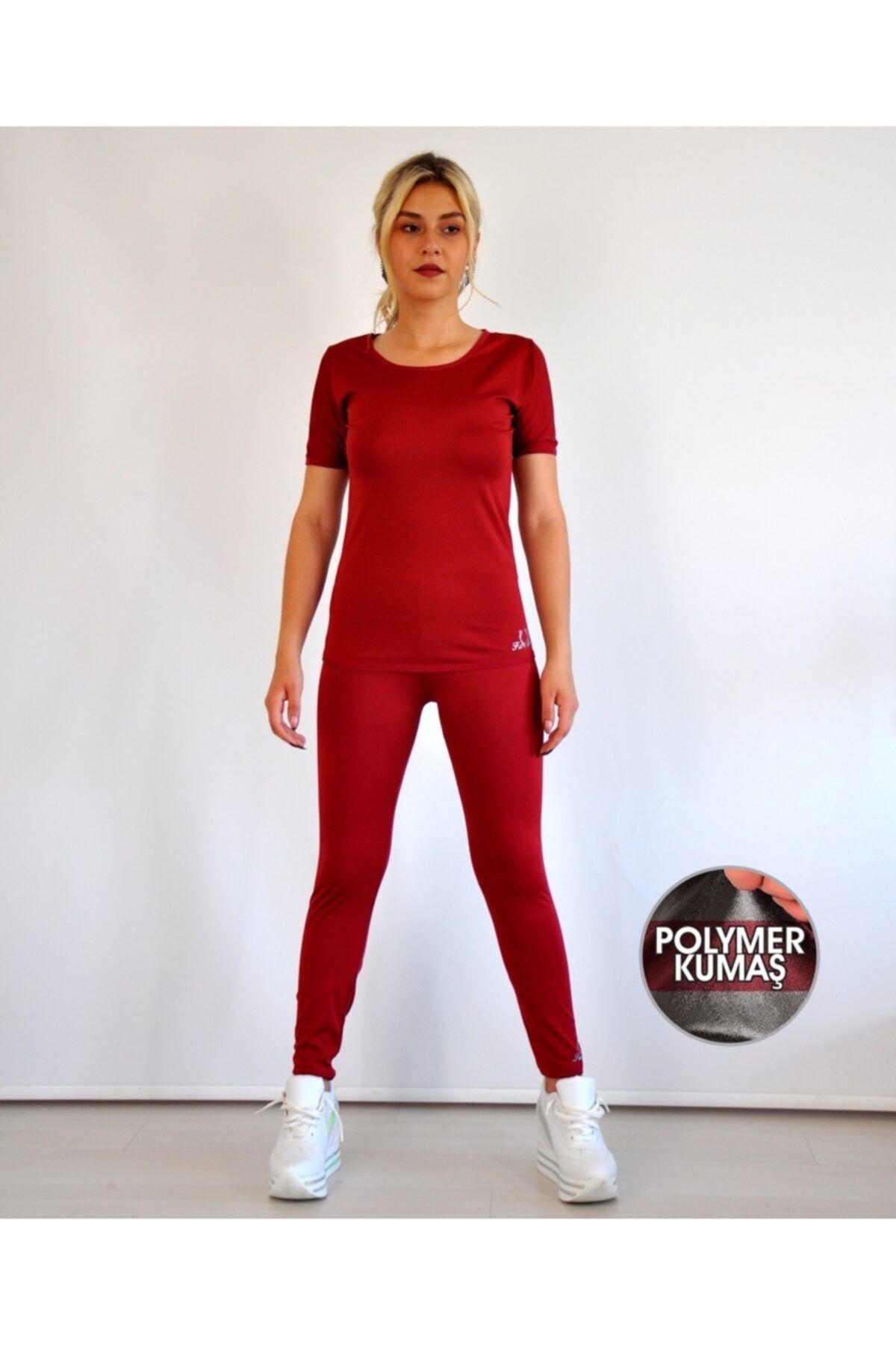 bayansepeti Içi Polimer Kaplama Zayıflatan Bordo T-shirt Termal Korse Içlik Takım T-shirt Ve Uzun Tayt Takım