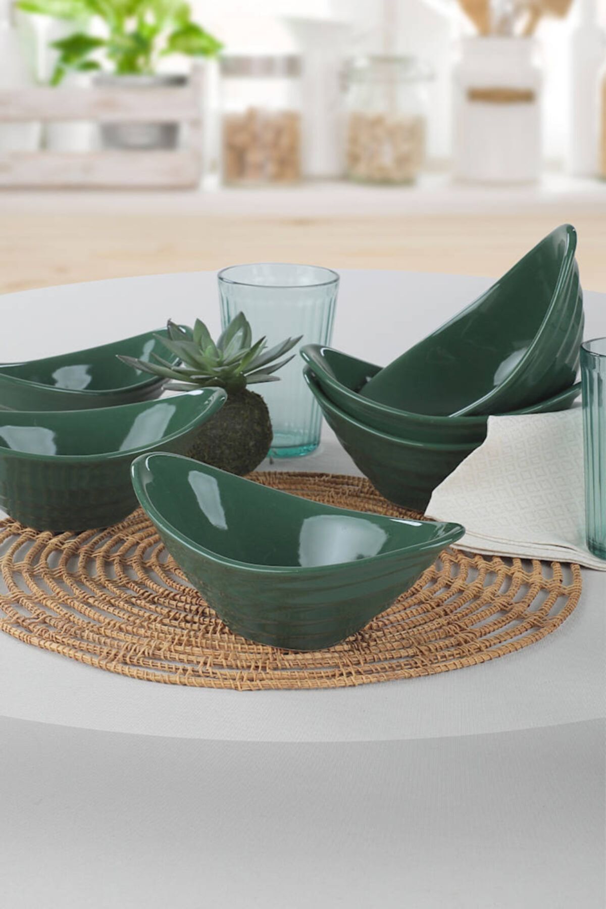 Keramika Yakut Yeşili Gondol Çerezlik / Sosluk 16 Cm 6 Adet