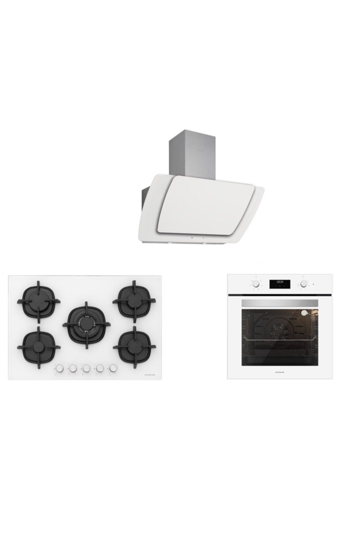 Silverline Beyaz Cam Ankastre Set 5 Yıl Garanti (3373 Mısto 60+cs5364w01+bo6502w02)