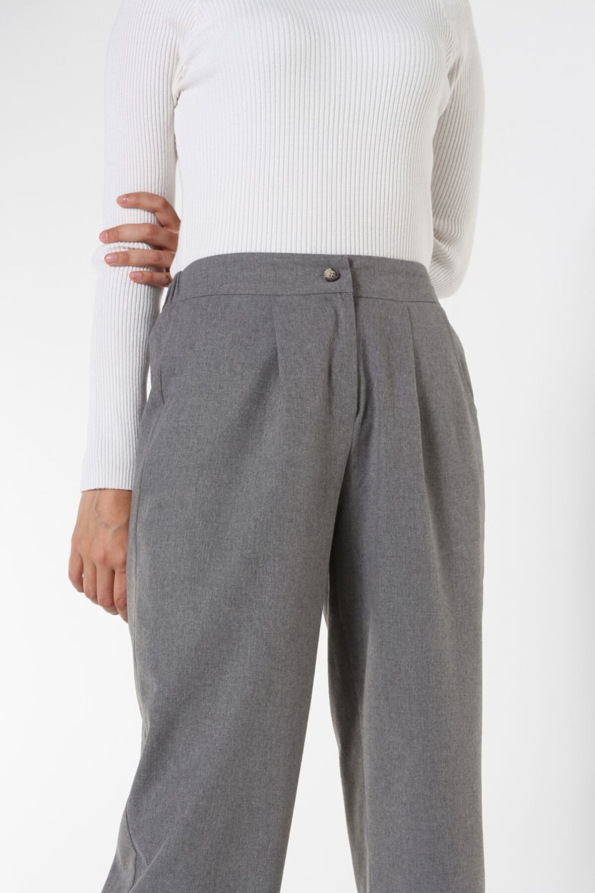 ALLDAY Gri Boru Paça Cepli Pantolon