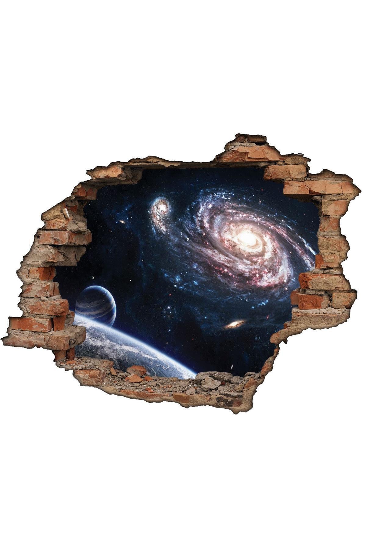 renkselart Kırık Tuğla, Gezegenler, Uzay Boşluğu, Yıldızlar, Samanyolu Duvar Sticker-211
