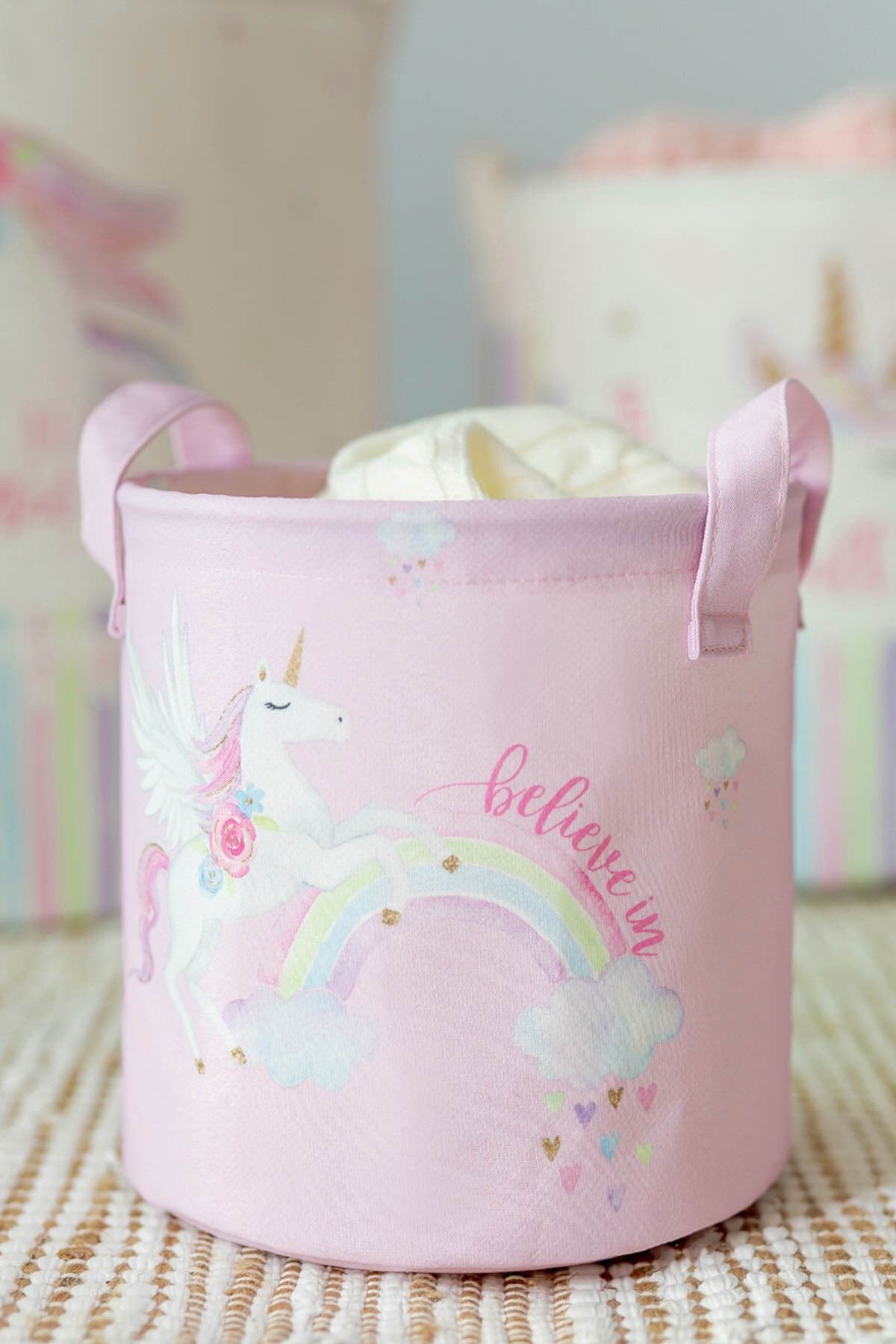 OCEAN HOME Unicorn Baskılı Çocuk Odası Sepeti // 20x20