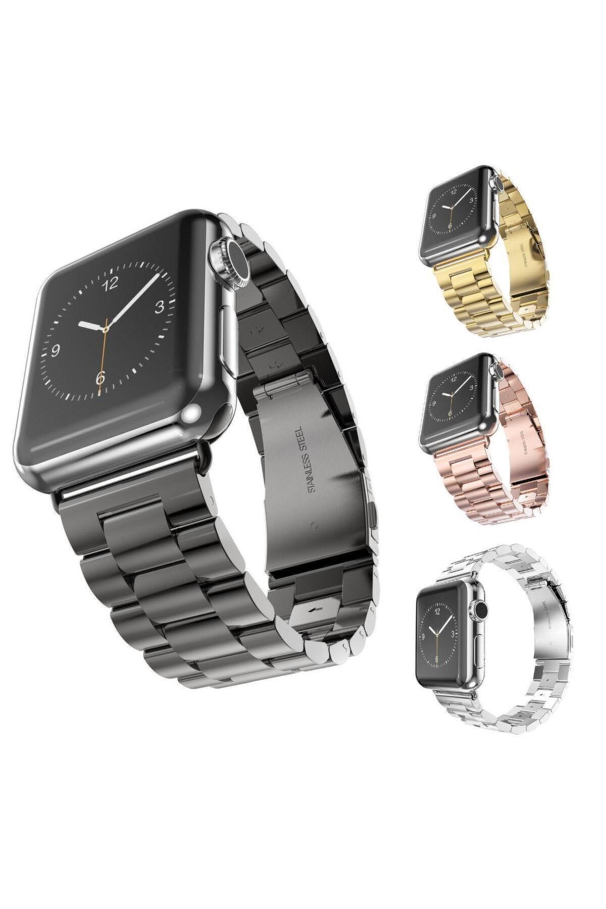 Techmaster Apple Watch 3 4 5 6 7 Seri 42mm 44mm 45mm Steel Çelik Tme Kordon Siyah