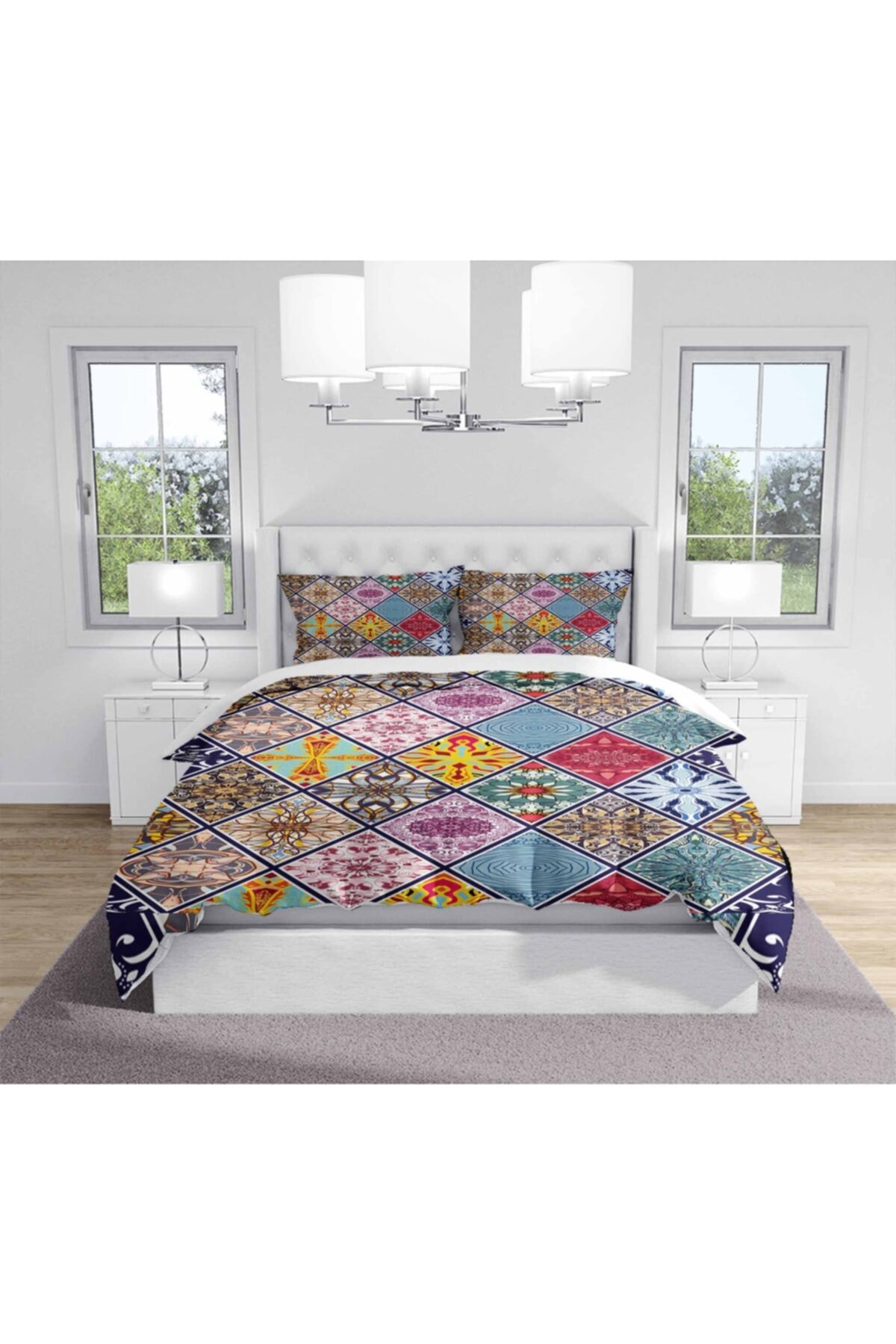 osso hali osso renkli etnik karolar geometrik desenli modern cift kisilik nevresim takimi fiyati yorumlari trendyol