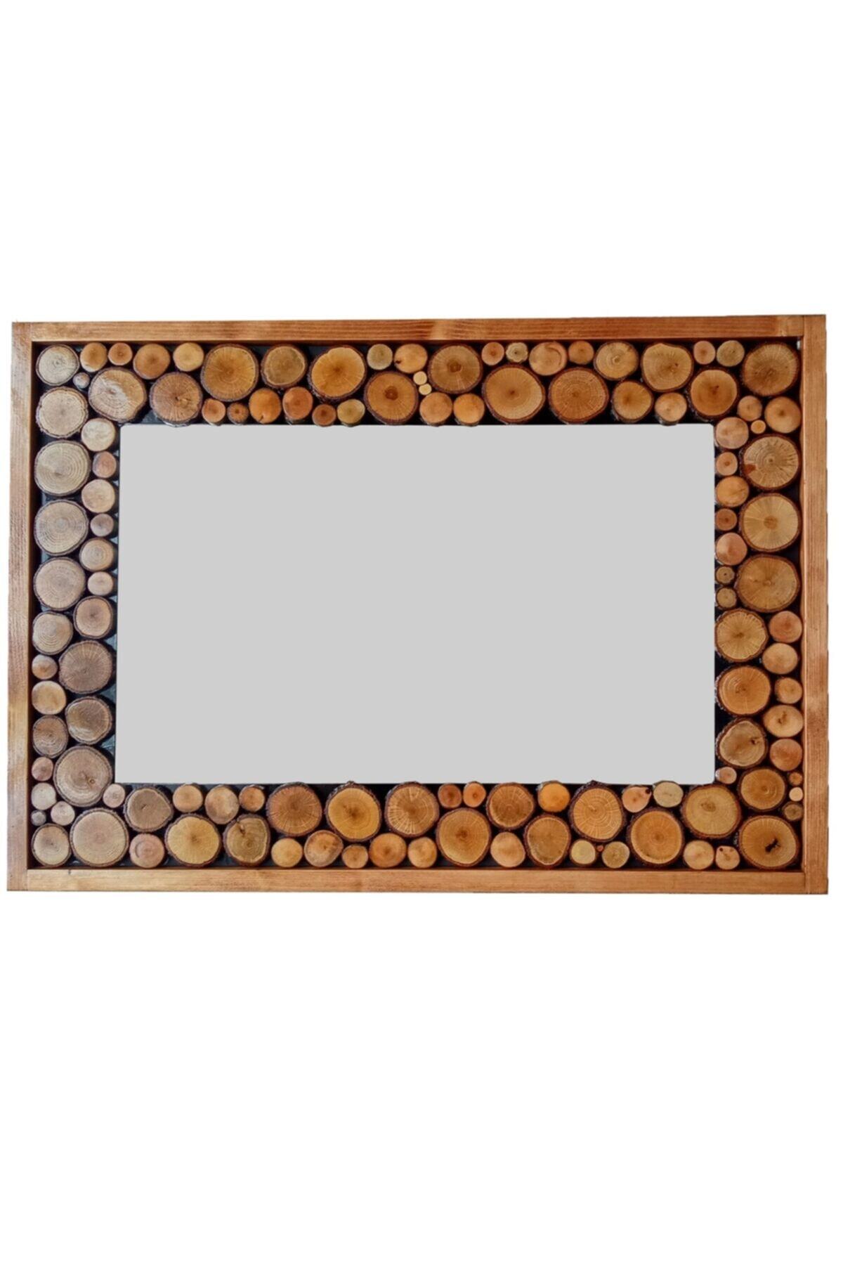 DFN WOOD Doğal Ahşap Dikdörtgen Dekoratif Duvar Salon Ofis Boy Aynası(ÇERÇEVELİ) 70x50 Cm