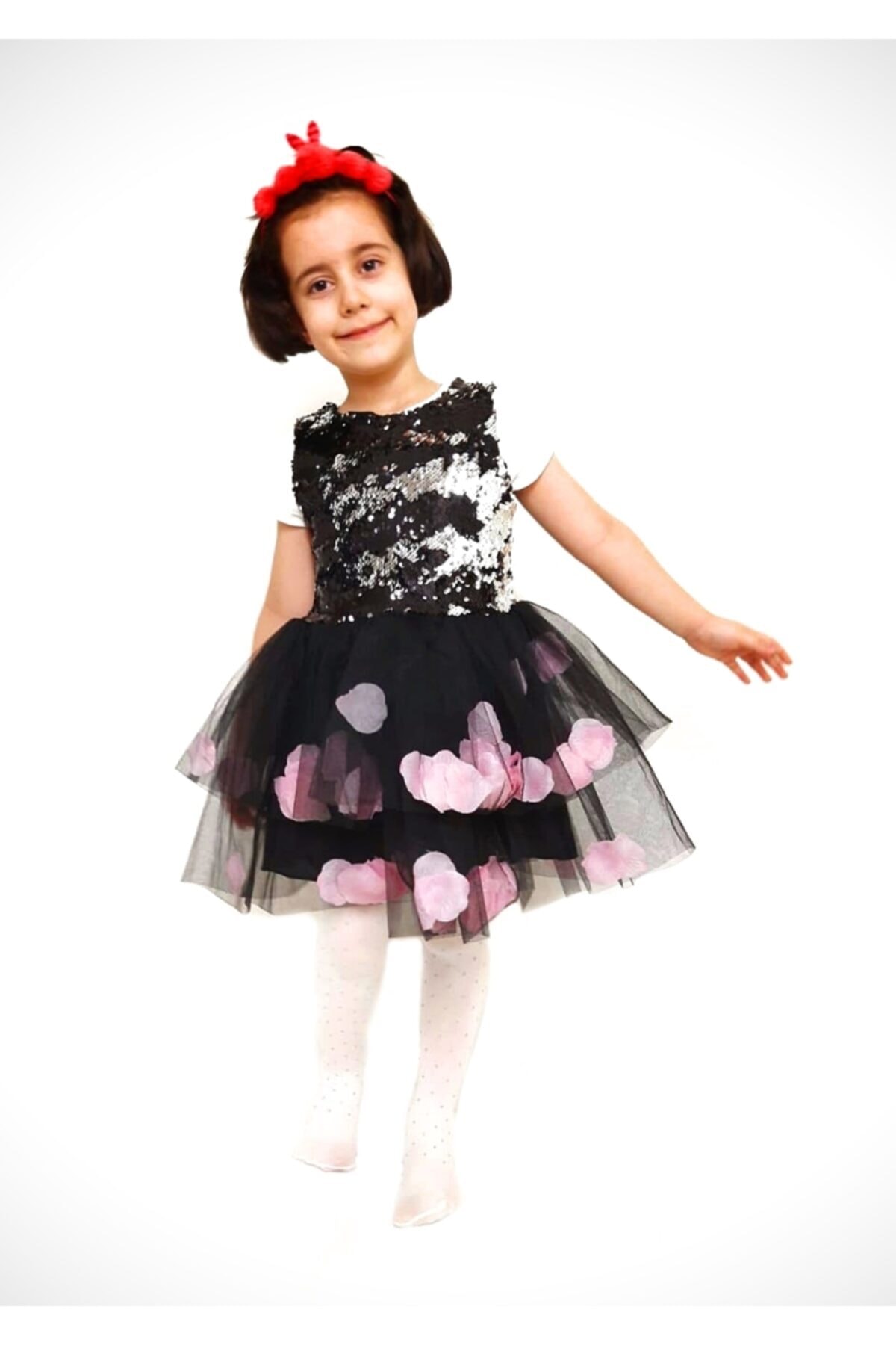 Klas Reyon Pullu Payetli Tüllü Güllü Çocuk Abiye Çocuk Kostüm