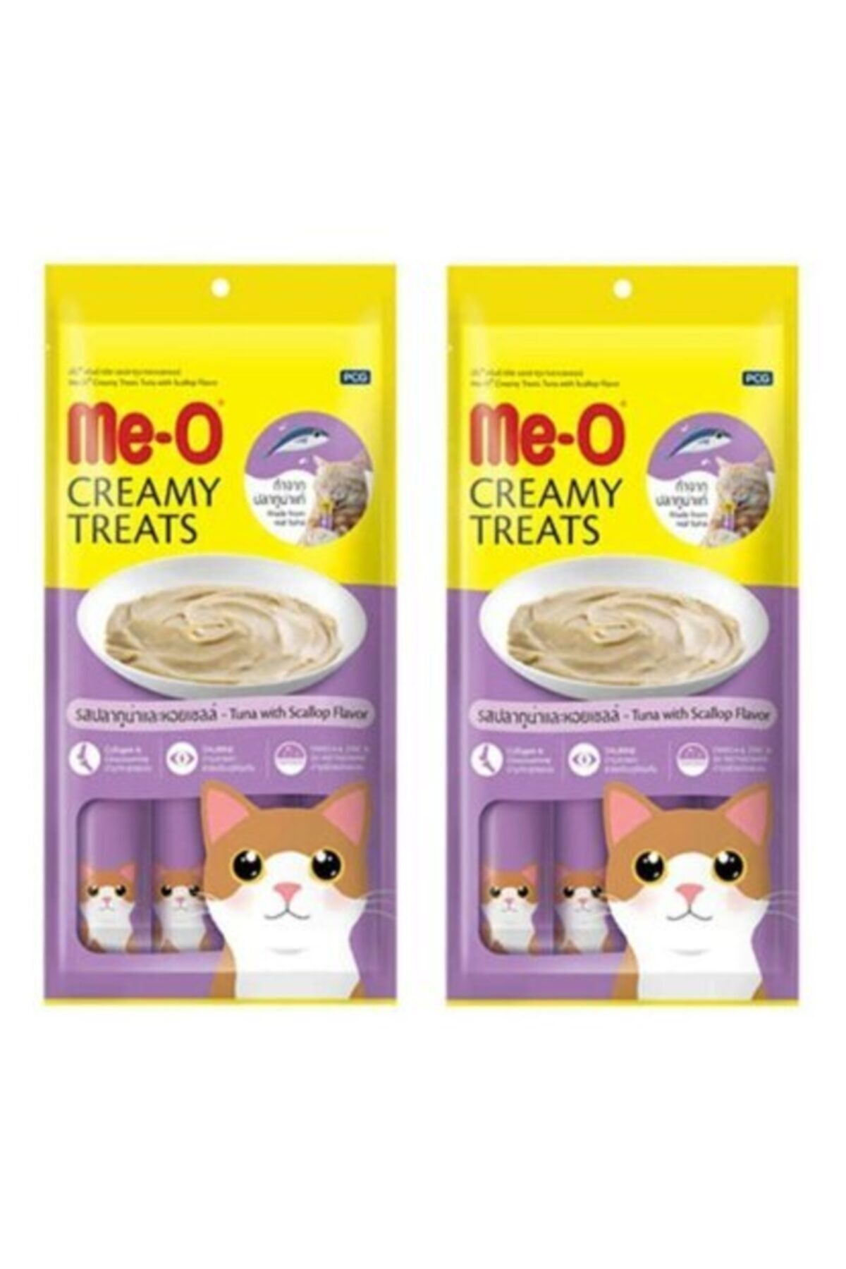 meo 2'li Creamy Treats Kedi Sıvı Ödül Ton ve Deniz Tarağı 4 x 15 gr