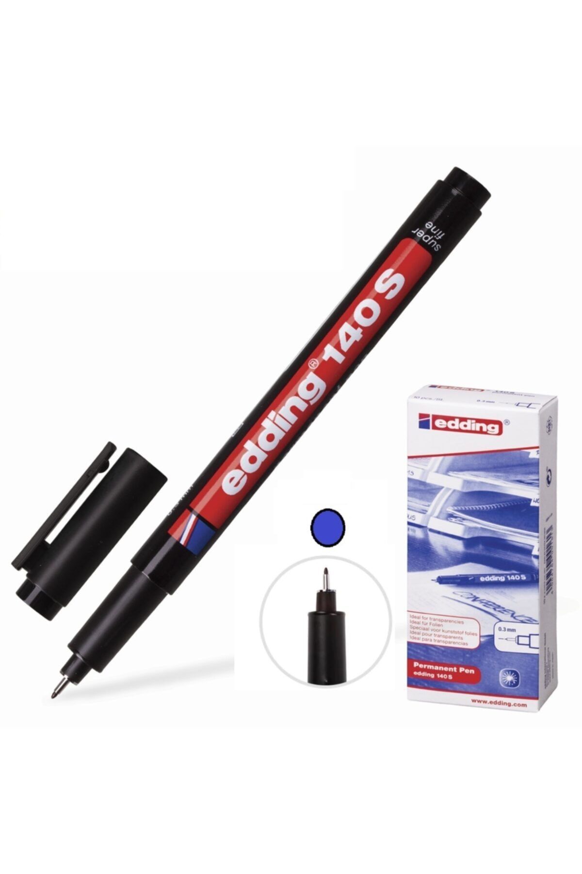 Edding 140 S Permanent Asetat Kalemi 0.3 Mm Uçlu Mavi 10 Adet