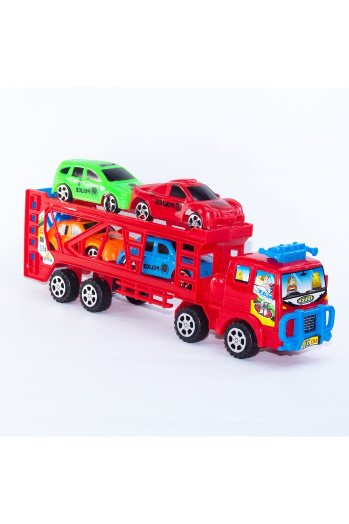 Pasifik Toys Sürtmeli Renkli Polis Arabası Taşıyıcı Kırmızı Tır