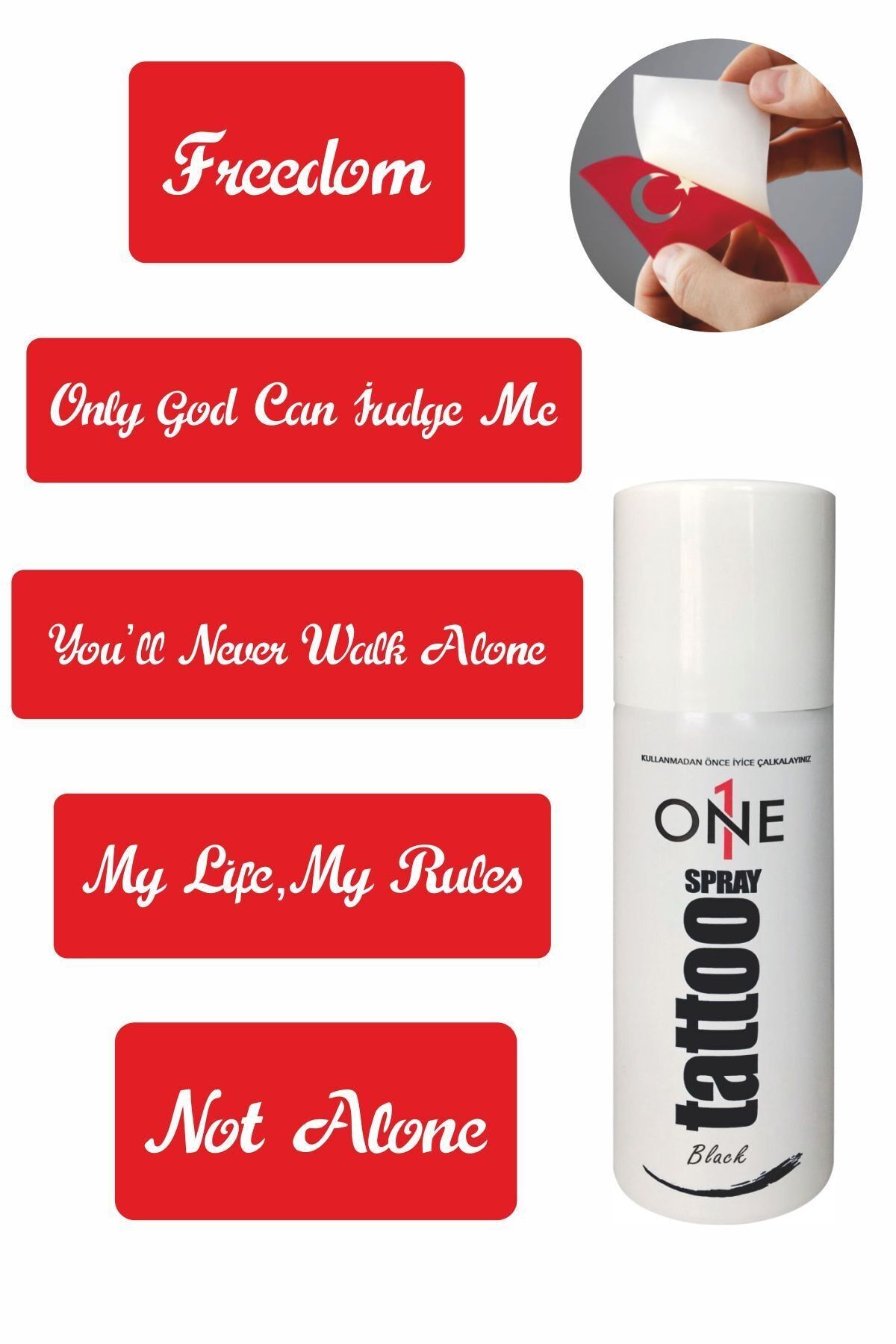 ONE SPRAY TATTOO Süper Sloganlar Dövme Seti Siyah Sprey ve 5 Desen 7707615