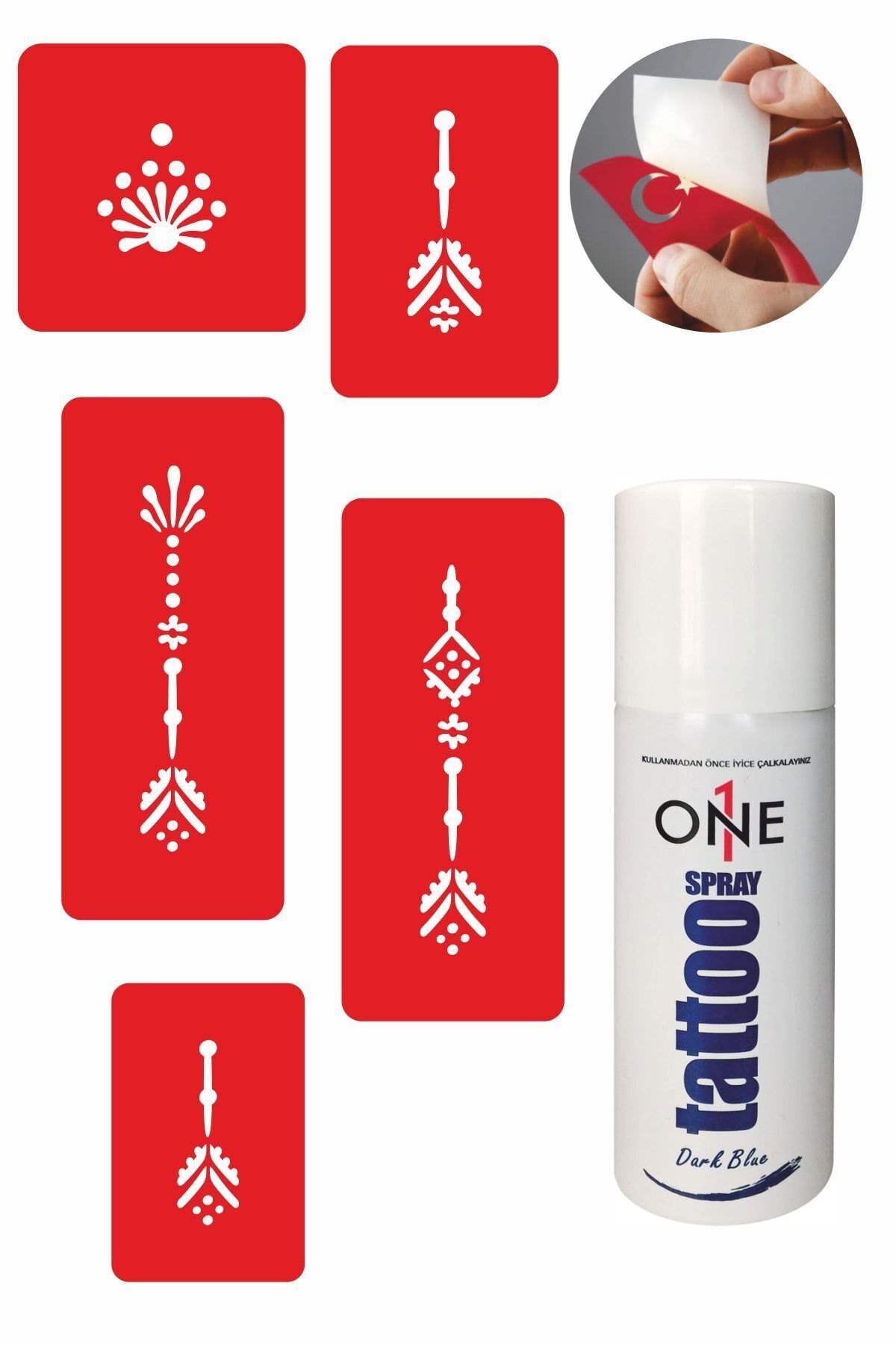 ONE SPRAY TATTOO Parmaklar Dövme Seti Dark Blue Sprey ve 5 Desen 7705325