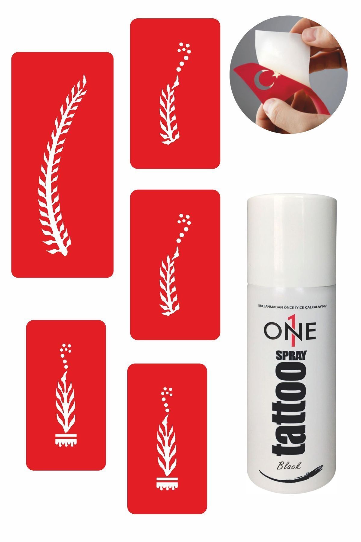 ONE SPRAY TATTOO Yaprak Dövme Seti Siyah Sprey ve 5 Desen 7705715