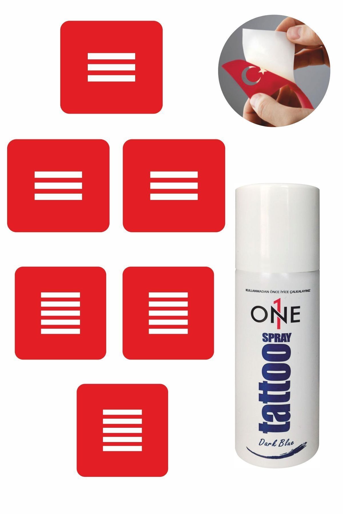 ONE SPRAY TATTOO Çizgiler Dövme Seti Dark Blue Sprey ve 5 Desen 7711525