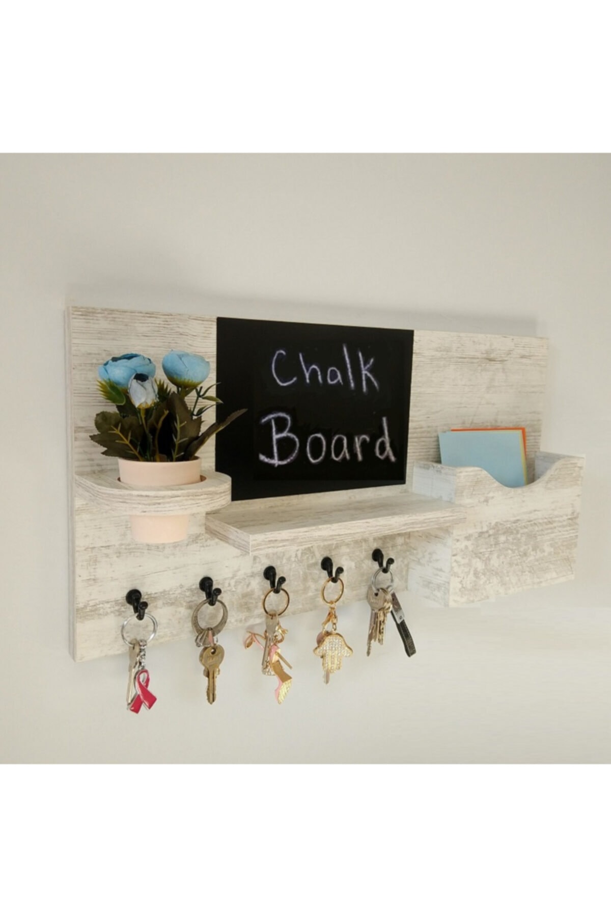 Eblo Home Home Ds-040 Antik Beyaz Çok Amaçlı Antre Duvar Askı Anahtarlık