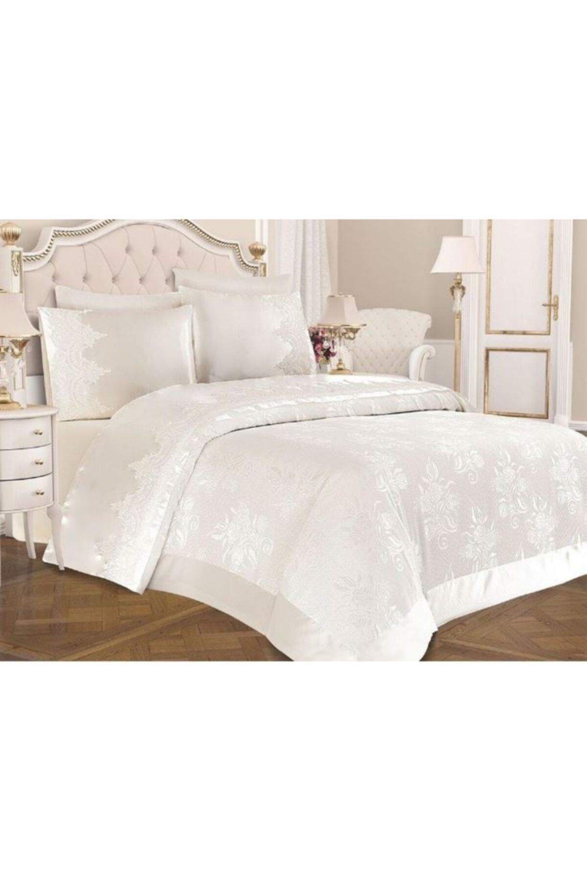 Evsay Brokar Çift Kişilik Lüx Pike Takımı Krem Ebat 230x240