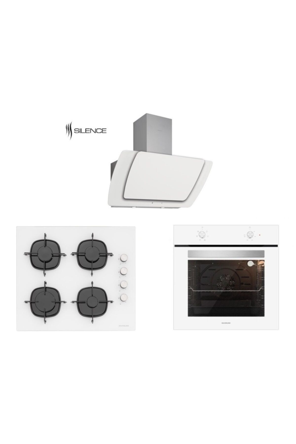 Silverline Beyaz Cam Ankastre Set 5 Yıl Garanti (3373 Mısto 60+cs5335w01+bo6501w01)