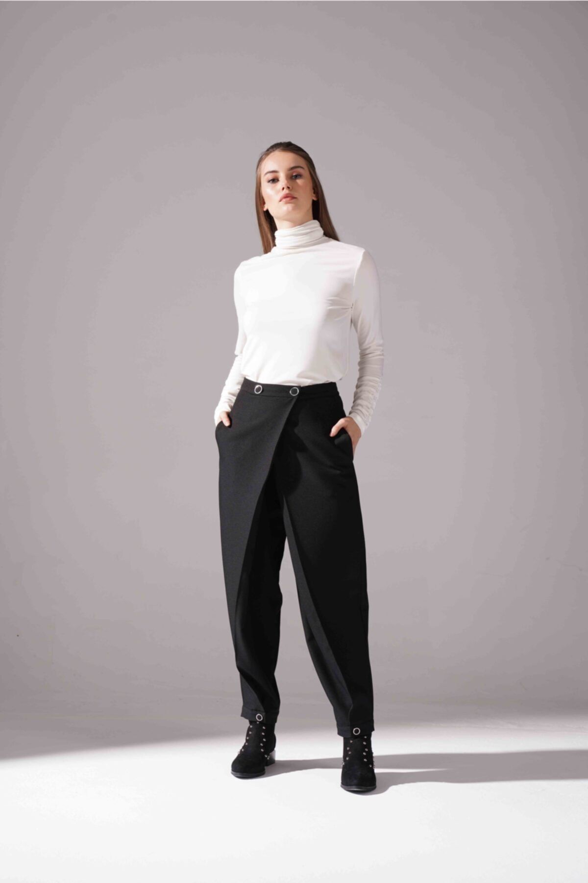 Mizalle Kruvaze Krep Pantolon (Siyah)