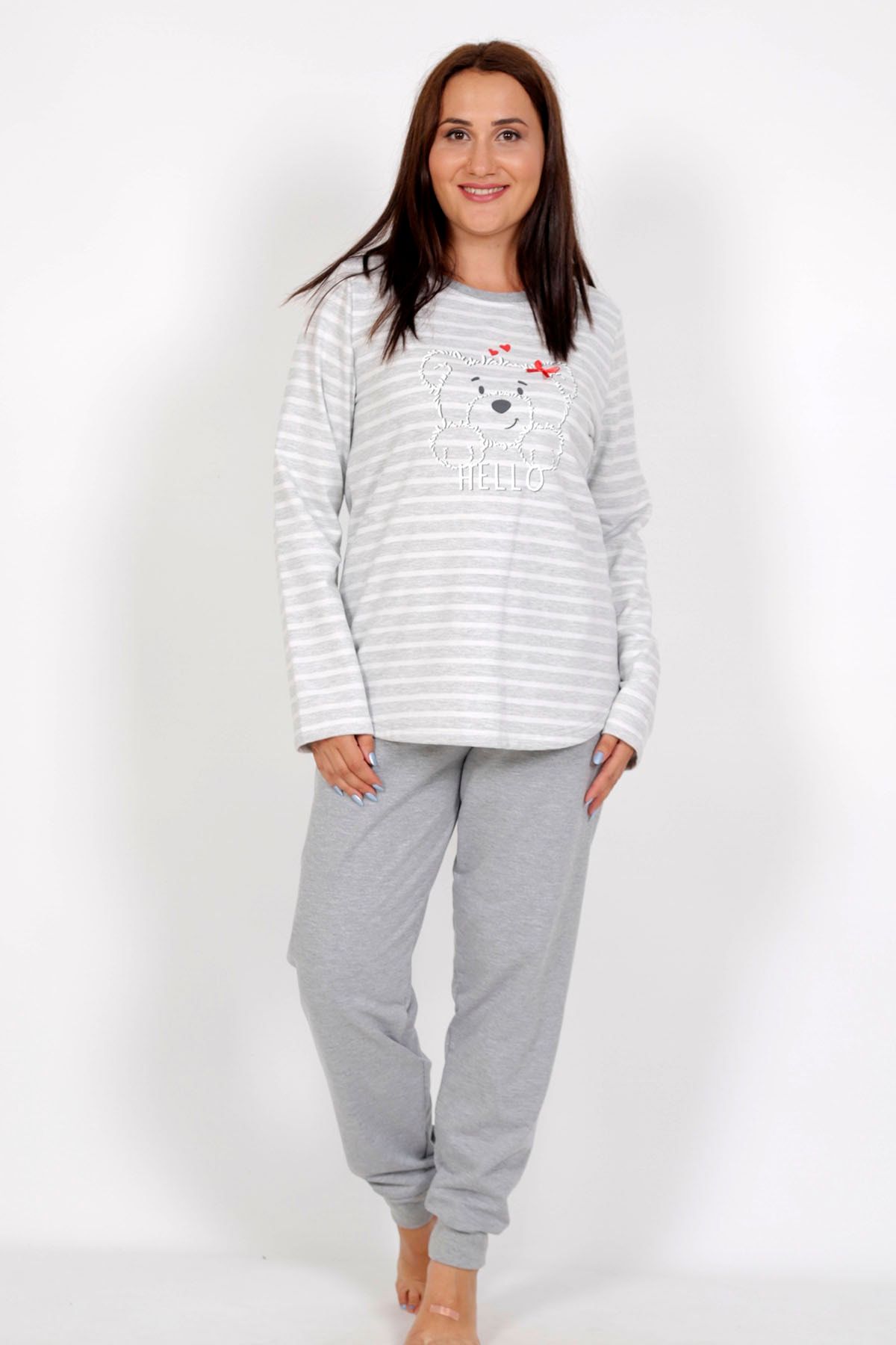 VİENETTA Kadın Uzun Kol 2 Iplik Pamuklu Büyük Beden Pijama Takım
