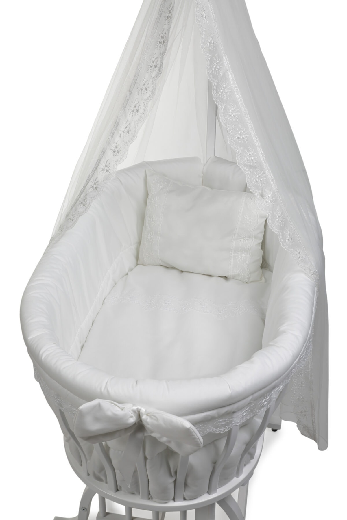 EGEBABY Ege Baby 2021 Collection Fransız Güpürlü Krem Sepet Beşik Uykuseti