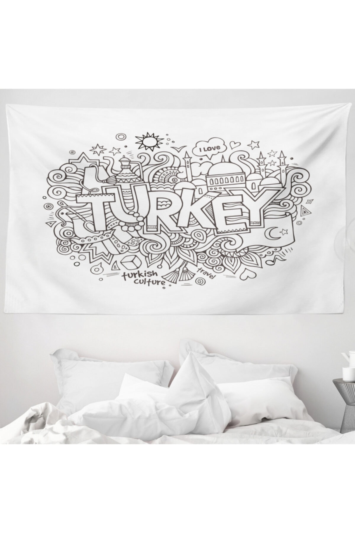 Rengirenk Türkiye Mikrofiber Geniş Duvar Halısı Karalama Dizayn Sembol Cami Bayrak Minare