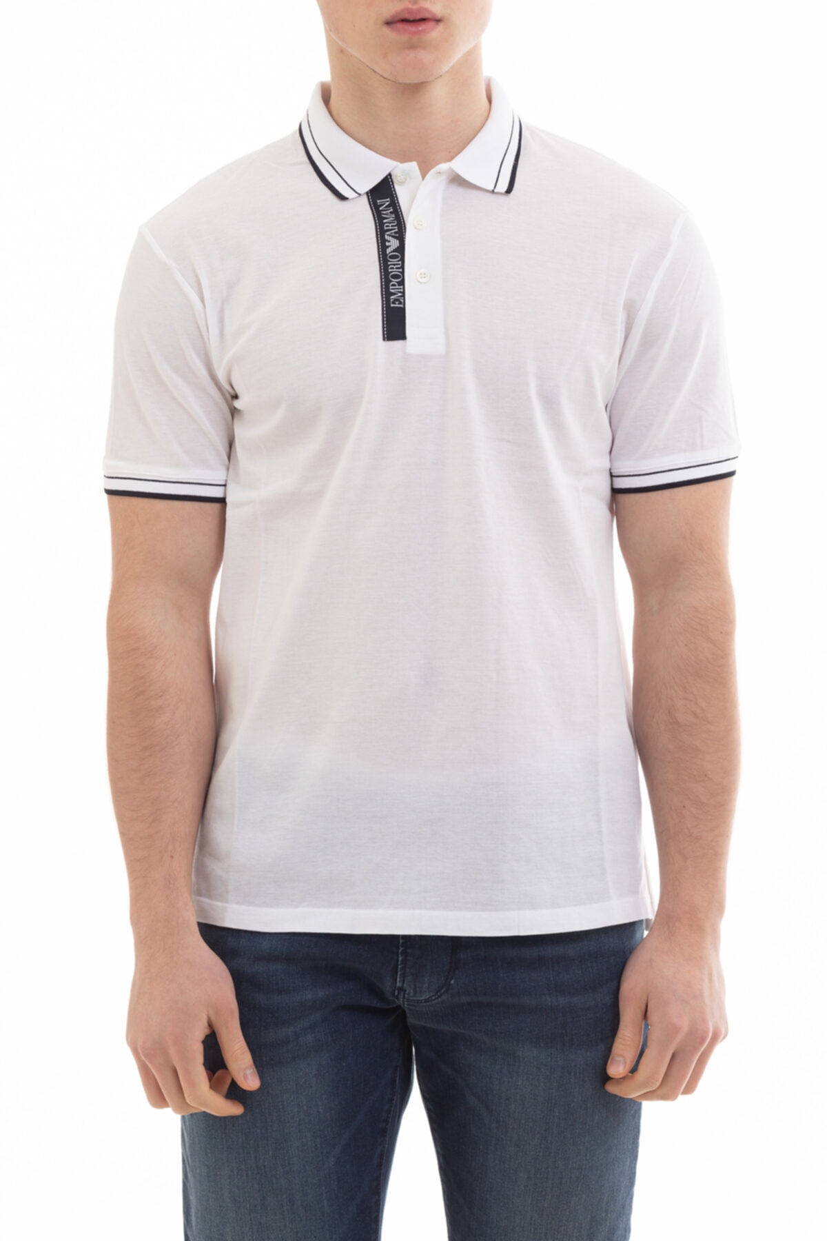 Emporio Armani Erkek Beyaz Yaka Logo Detaylı Polo T-shirt