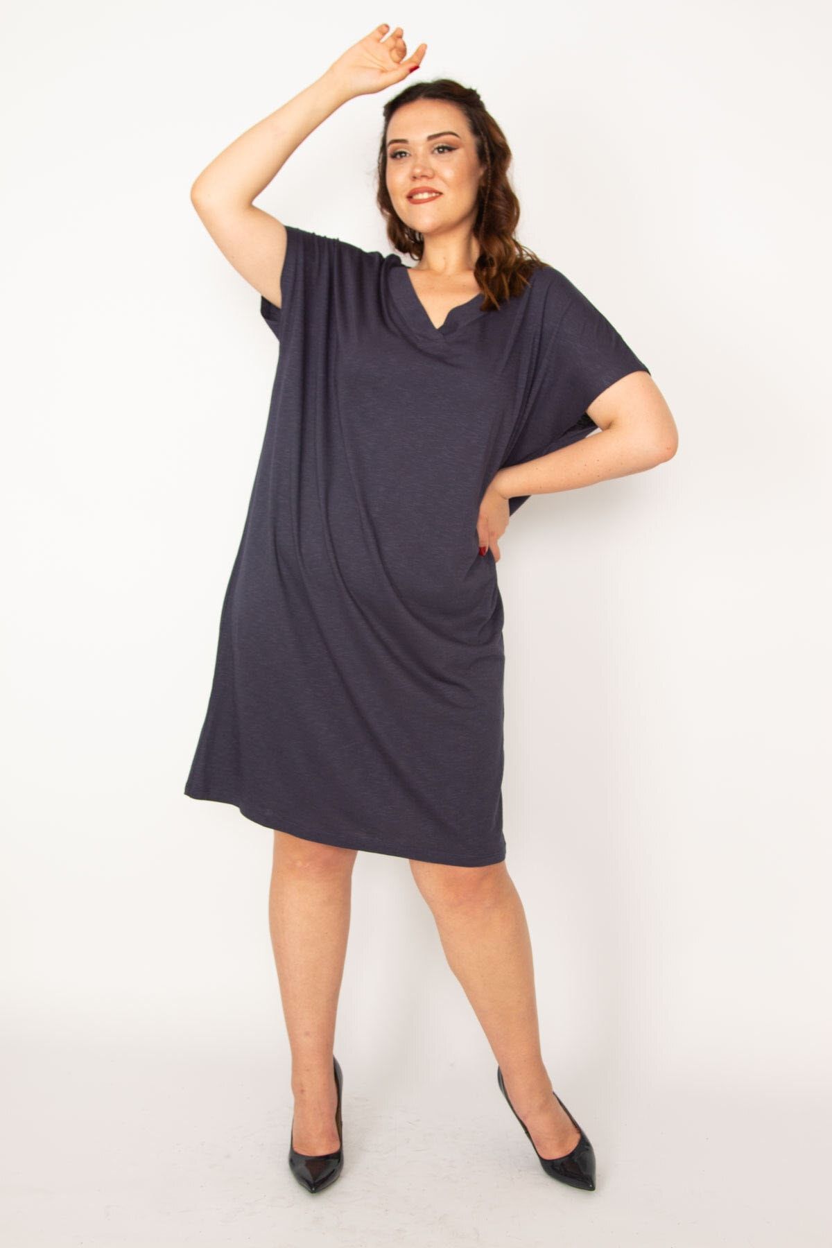 Deep v collar shirt dress discount