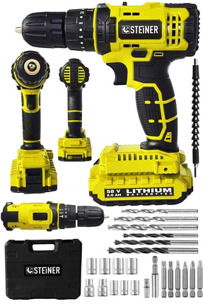 Alman 58 V 5 Ah Darbeli Çift Akülü Metal Şanzuman Bakır Sargı Şarzlı Vidalama Matkap 24 Parça Set Image 1