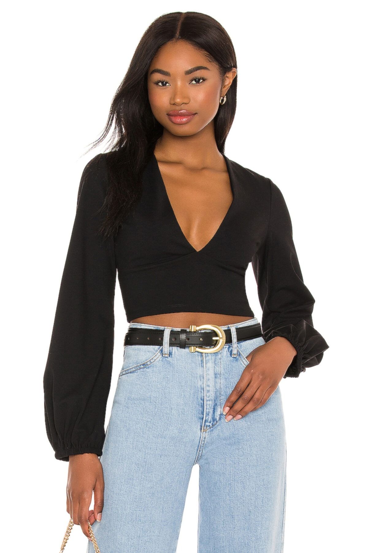 By Kul Design Kadın Siyah Göğüs Dekolte Ipek Jarse Crop Top