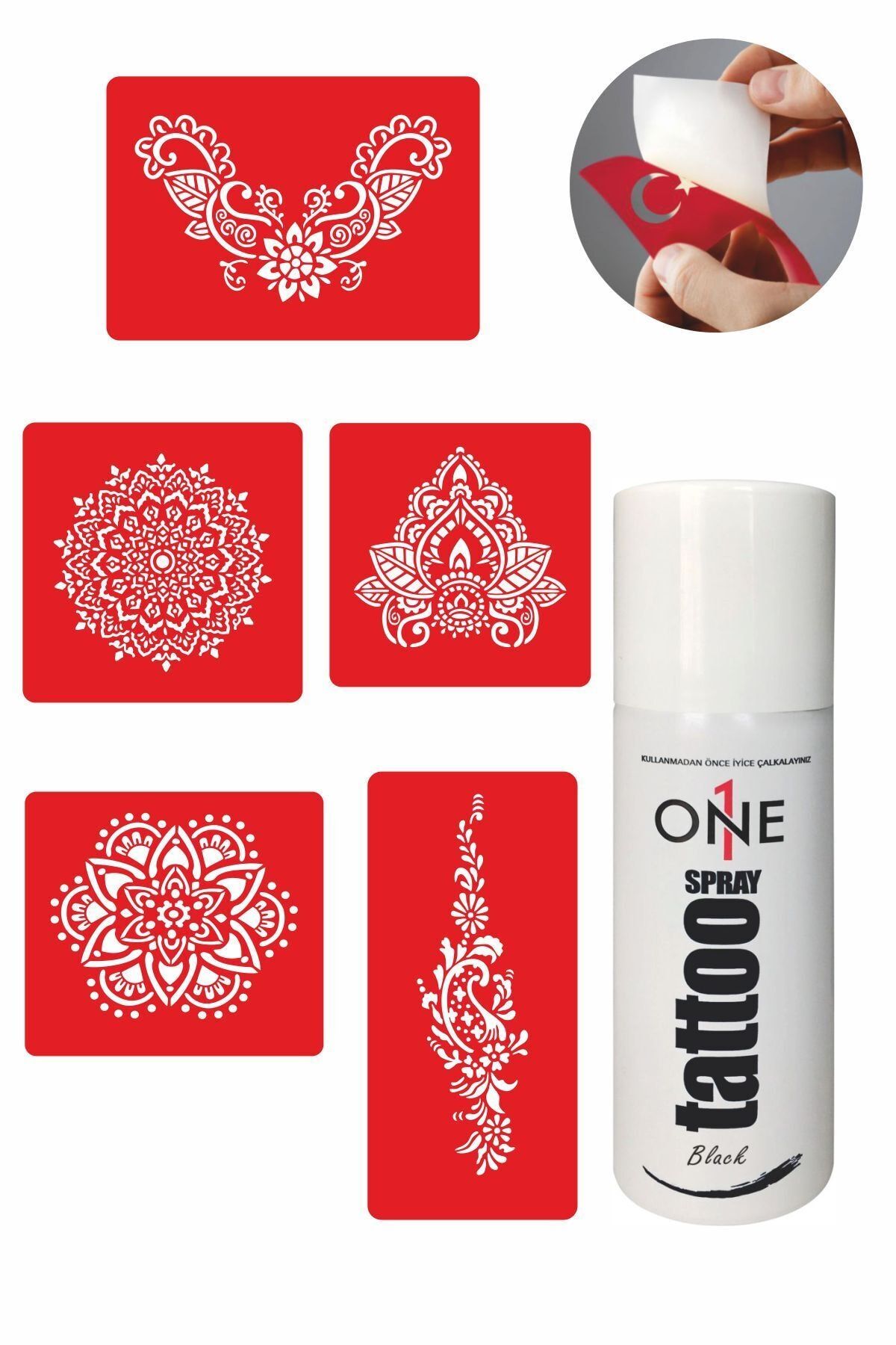 ONE SPRAY TATTOO Dantel Dövme Seti Siyah Sprey Ve 5 Desen 7709715