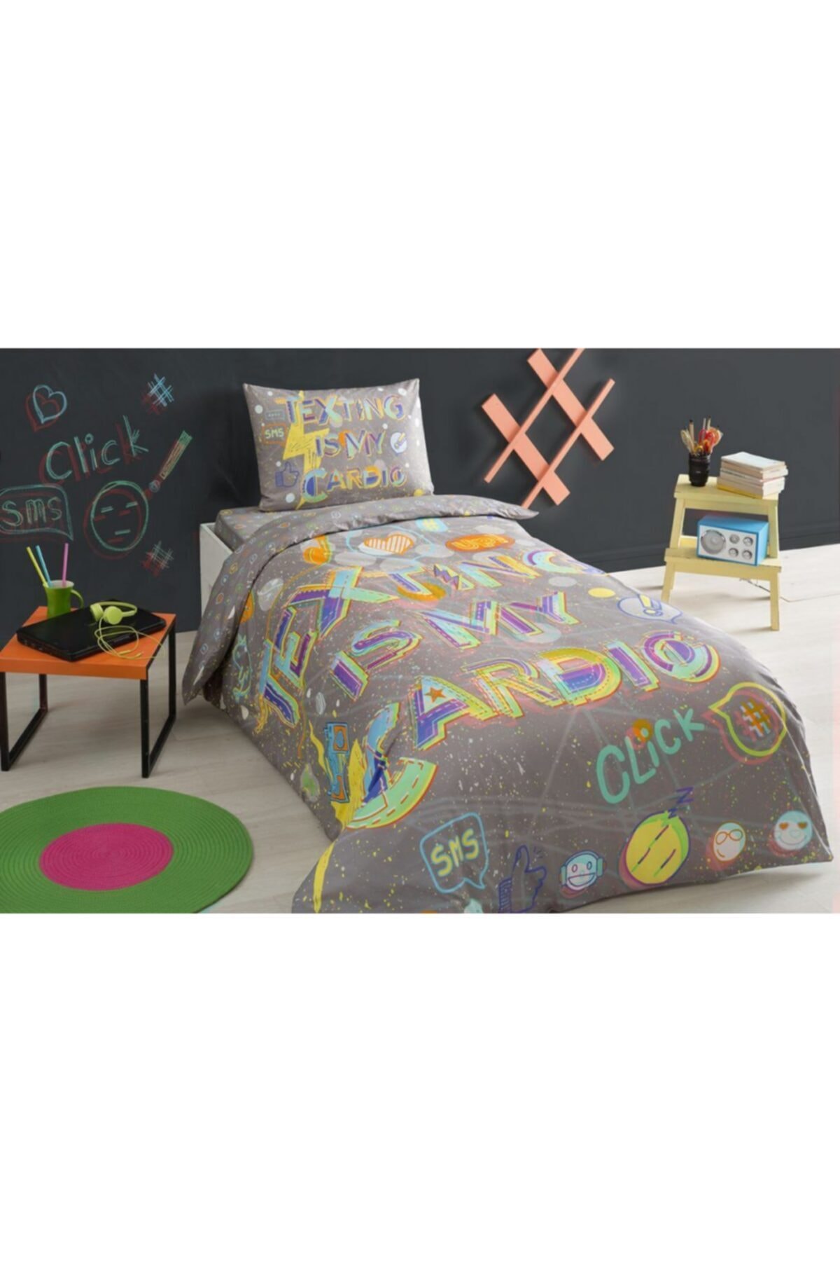 Tac Genc Modasi Nevresim Takimi Click Gri Tek Kisilik Fiyati Yorumlari Trendyol