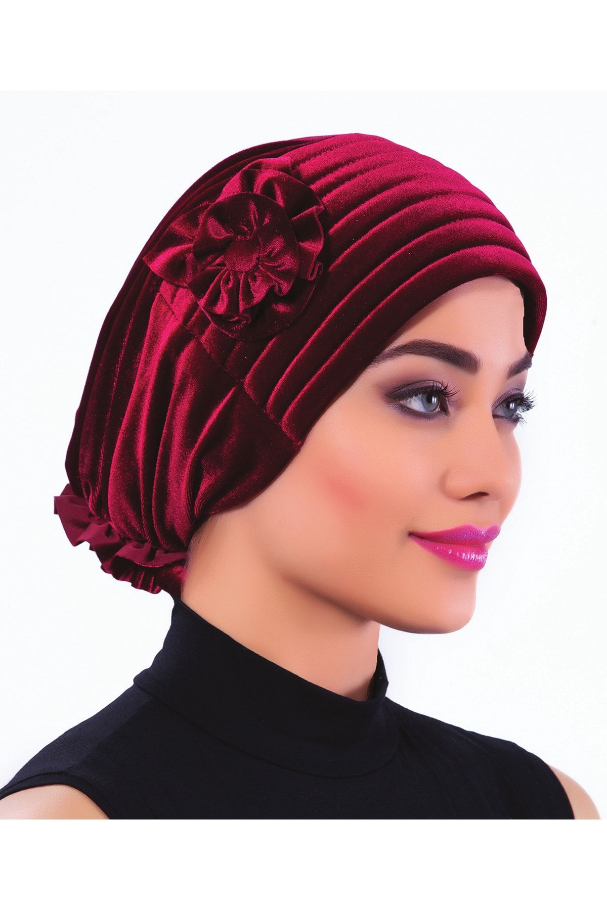fidan bone Kadife Bandana Bordo Hazır Türban Tesettür Bone
