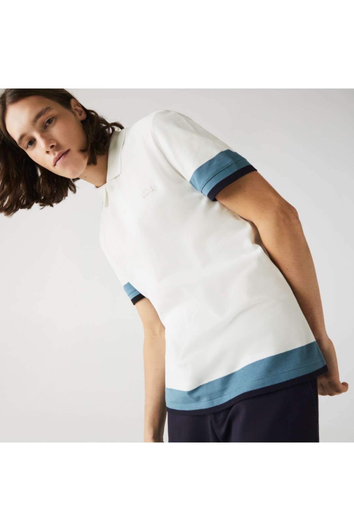 Lacoste Erkek Regular Fit Blok Desenli Beyaz - Mavi Polo