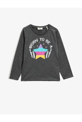 Koton Kadın Bisiklet Yaka Baskili Uzun Kollu T-shirt