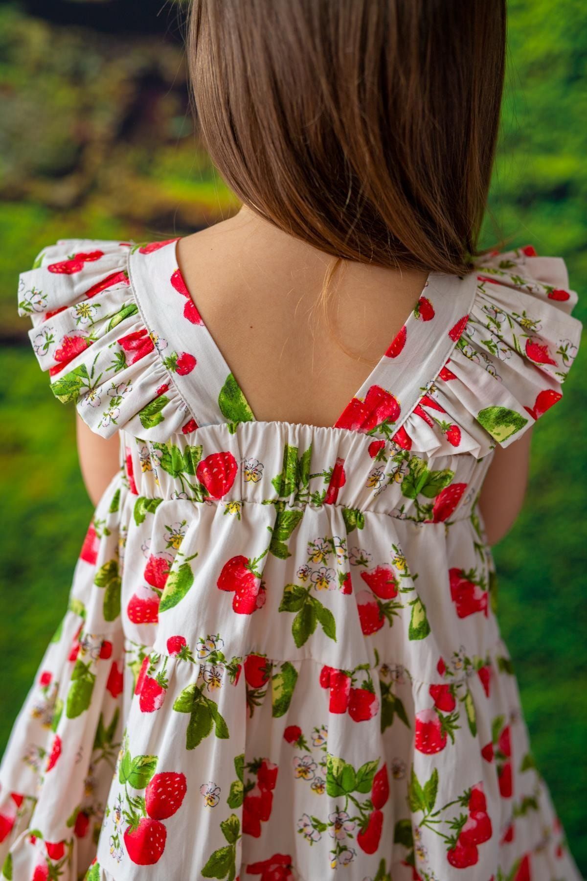 Ekru Kız Çocuk Elbise Funny Strawberry