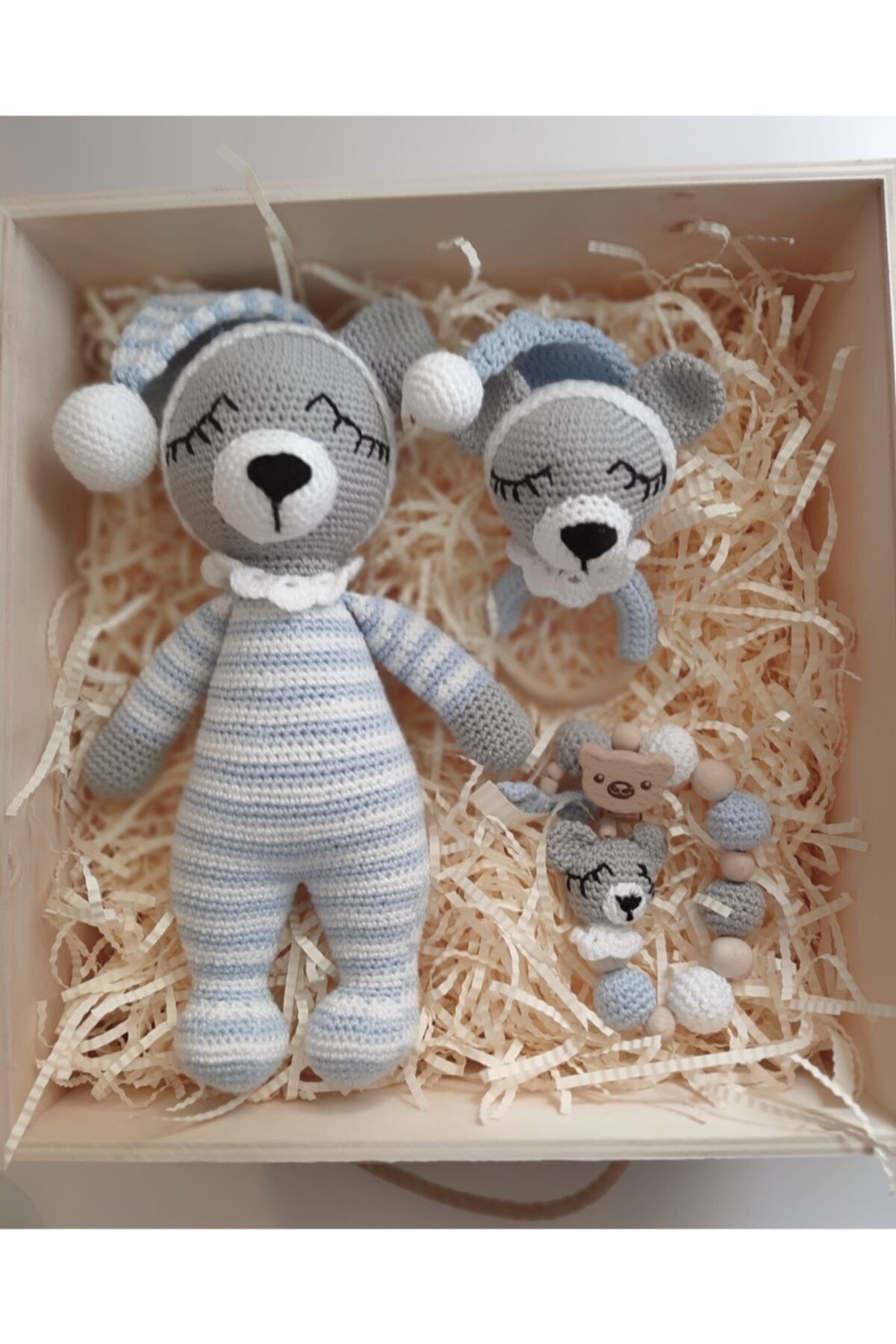 Hansel Design Amigurumi Ayı Bebek Ve Çıngırak Emzik Askısı Seti
