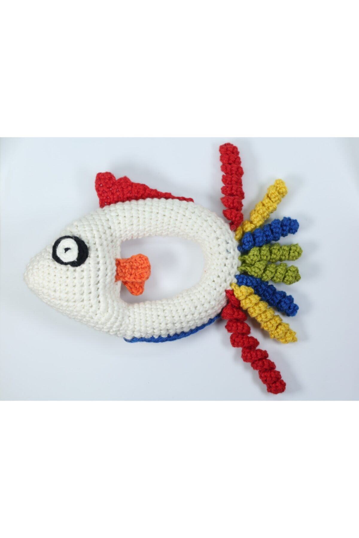 Gift for baby shop Çıngırak Beyaz Mavi Sarı Renkli Balık