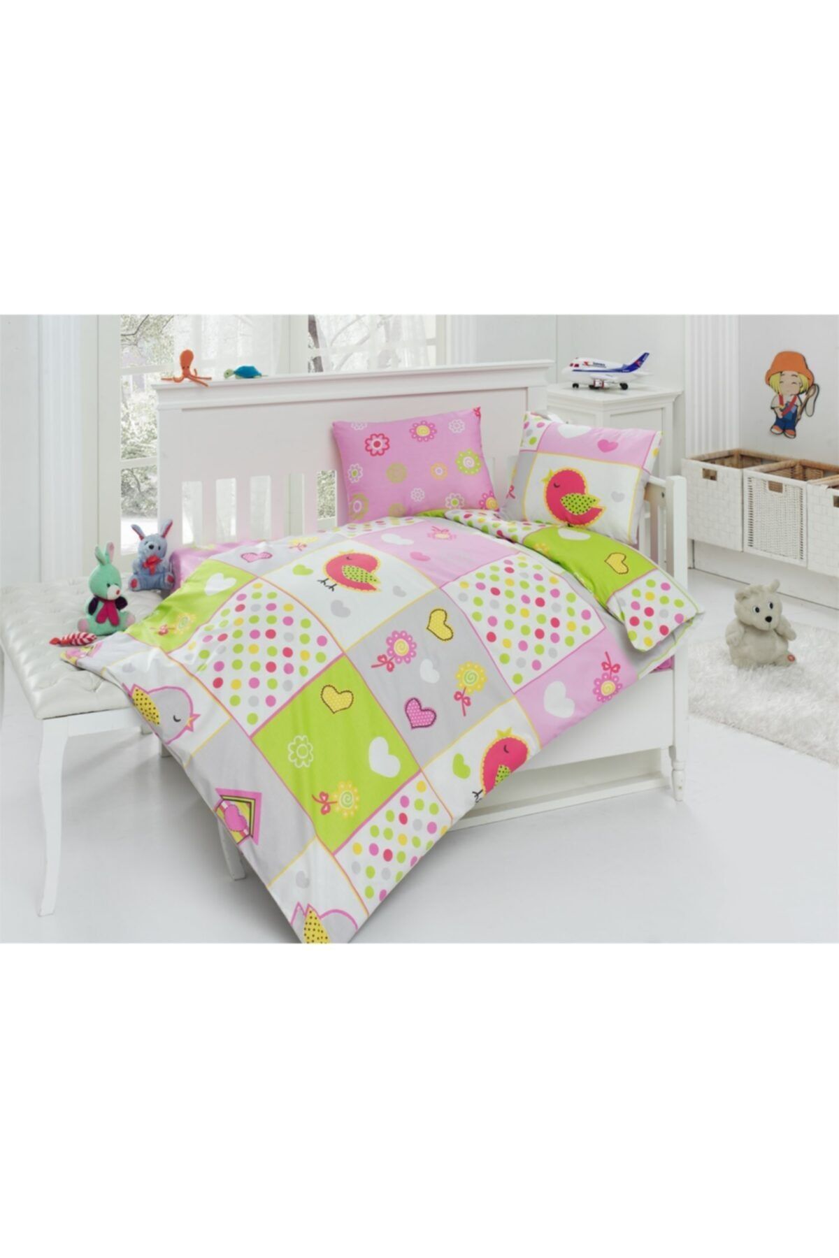 Baby Class Kuş Desenli %100 Pamuklu Ranforce Bebek Nevresim Takımı