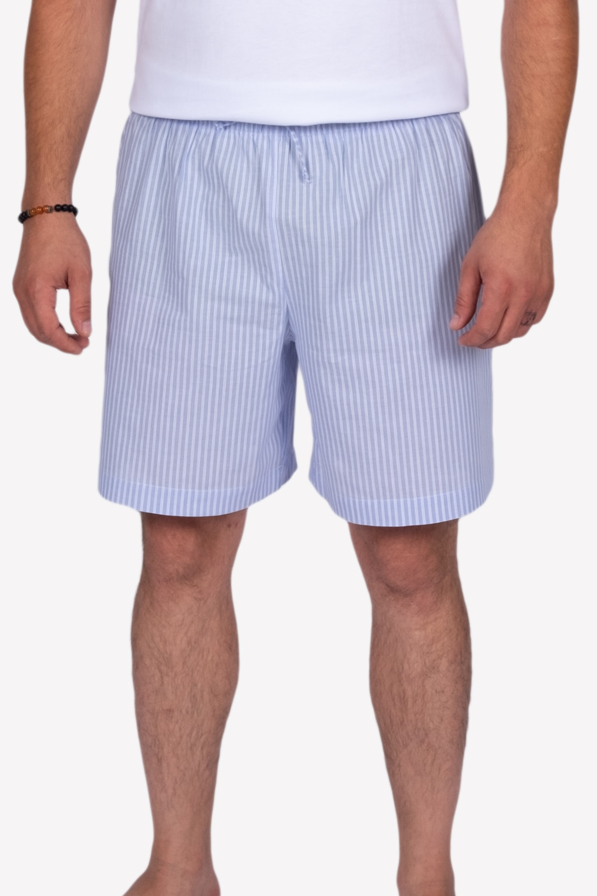Ozmoz Mavi Çizgili Yazlık Erkek Pijama Şort %100 Pamuk