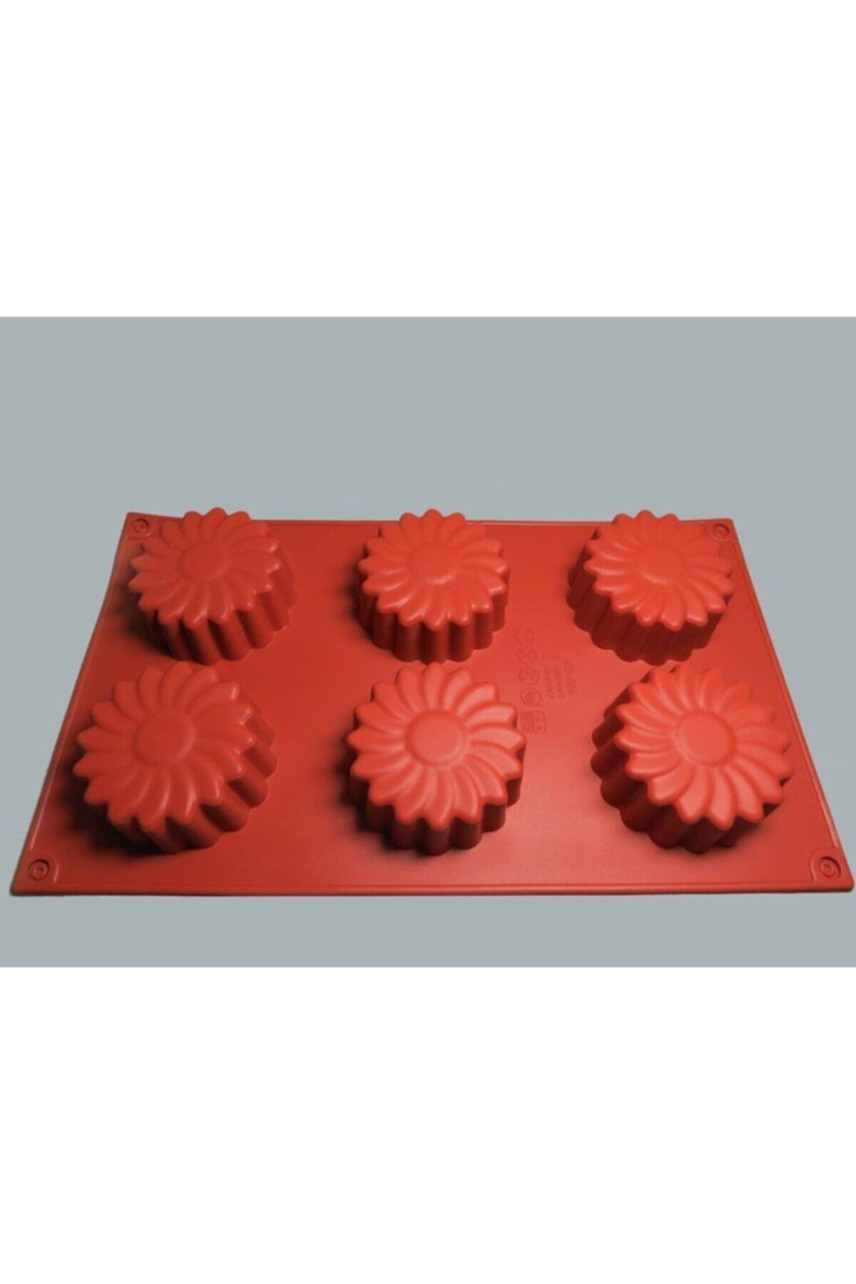 Pasta Silikon Ayçiçeği Muffin Cupcake Mini Kek Kalıbı 6 Delikli