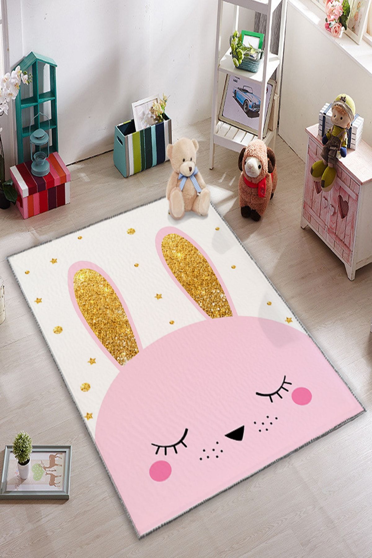 KARNAVAL HOME Karnaval Pırıltılı Tavşan Çocuk Odası Halısı