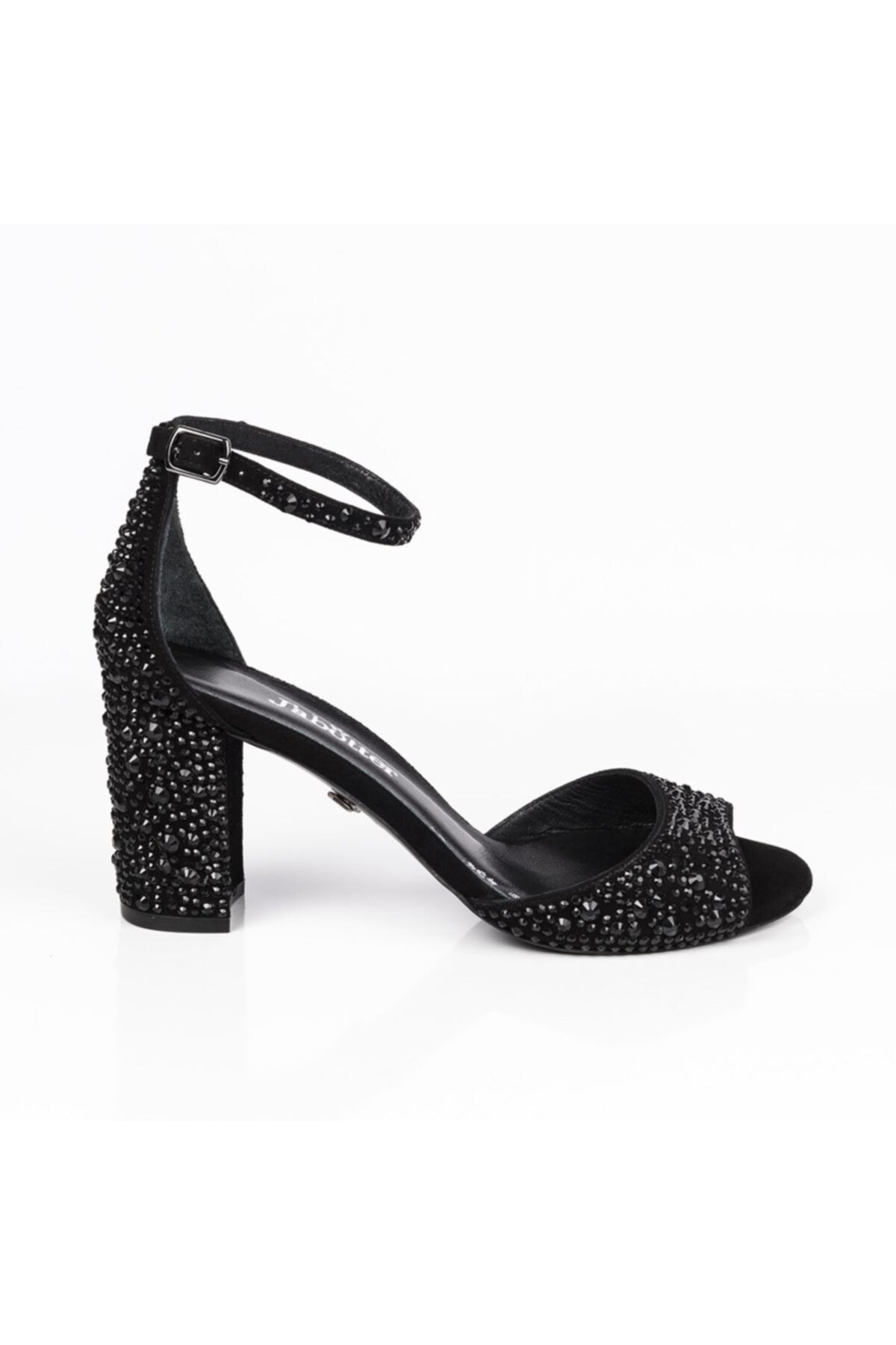 Jabotter Nicy Siyah Süet Taşlı 6 Cm Topuklu Sandalet