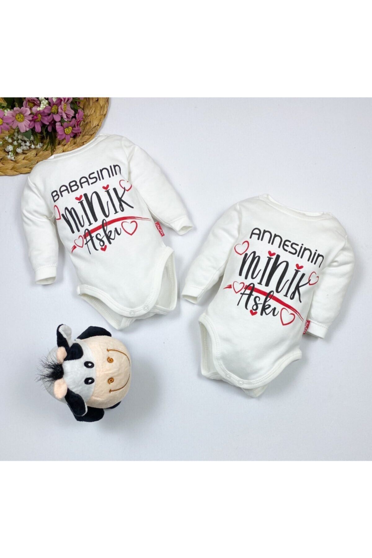 babixkids Unisex Bebek Ekru Annesinin Babasının Minik Aşkı Yazılı 2 Adet Pamuk Çıtçıtlı Badi