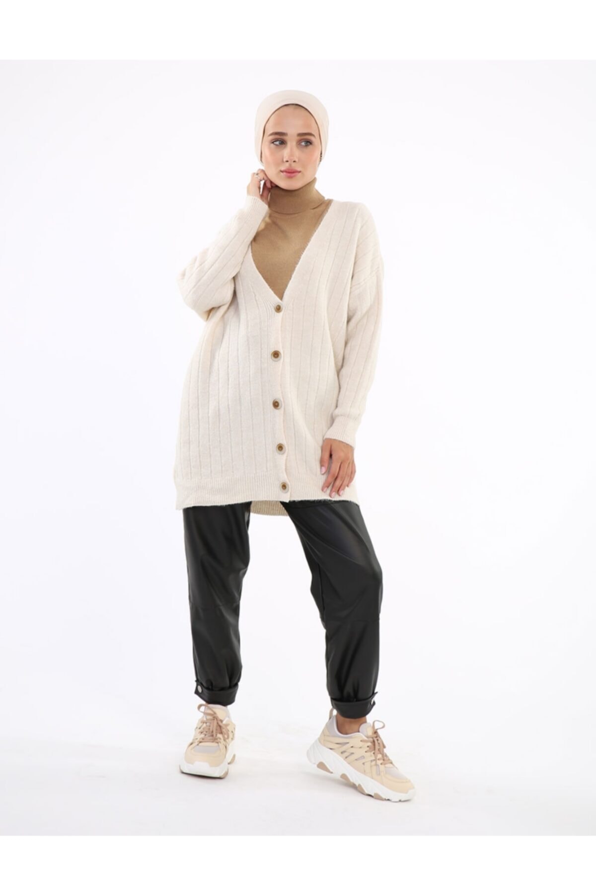 SİNDAL Oversize Triko Hırka 33-4414 - Ekru