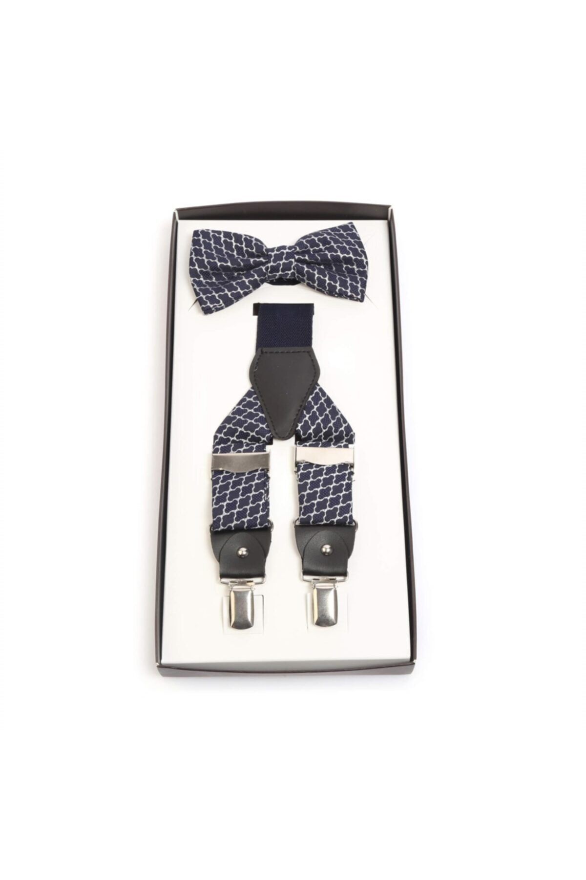 Tr10 Lacivert Zincir Desenli Askı Papyon Set