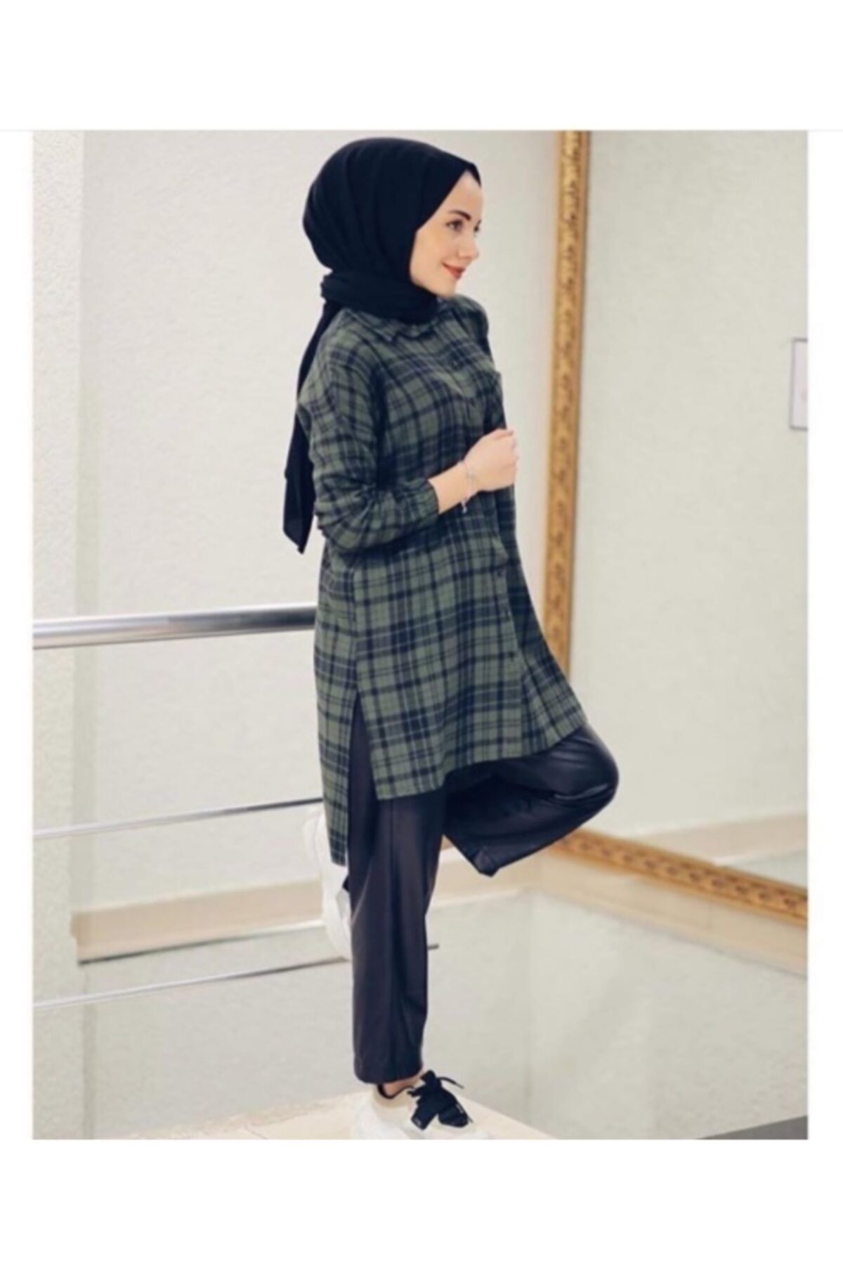 merve beyoğlu Kadın Cep Detaylı Oduncu Ekose Gömlek