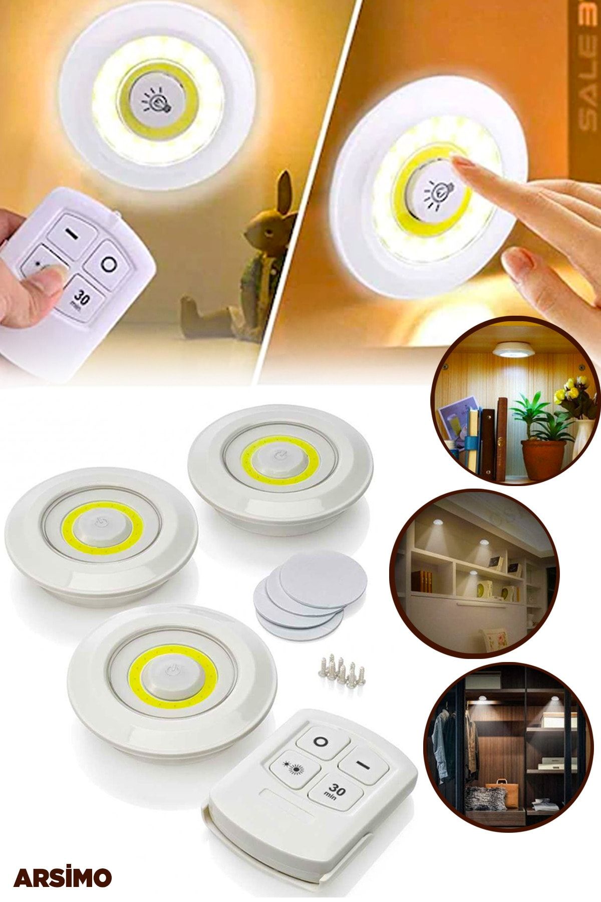 arsimo uzaktan kumandali pilli led spot lamba ampul 3 lu set yapiskanli fiyati yorumlari trendyol
